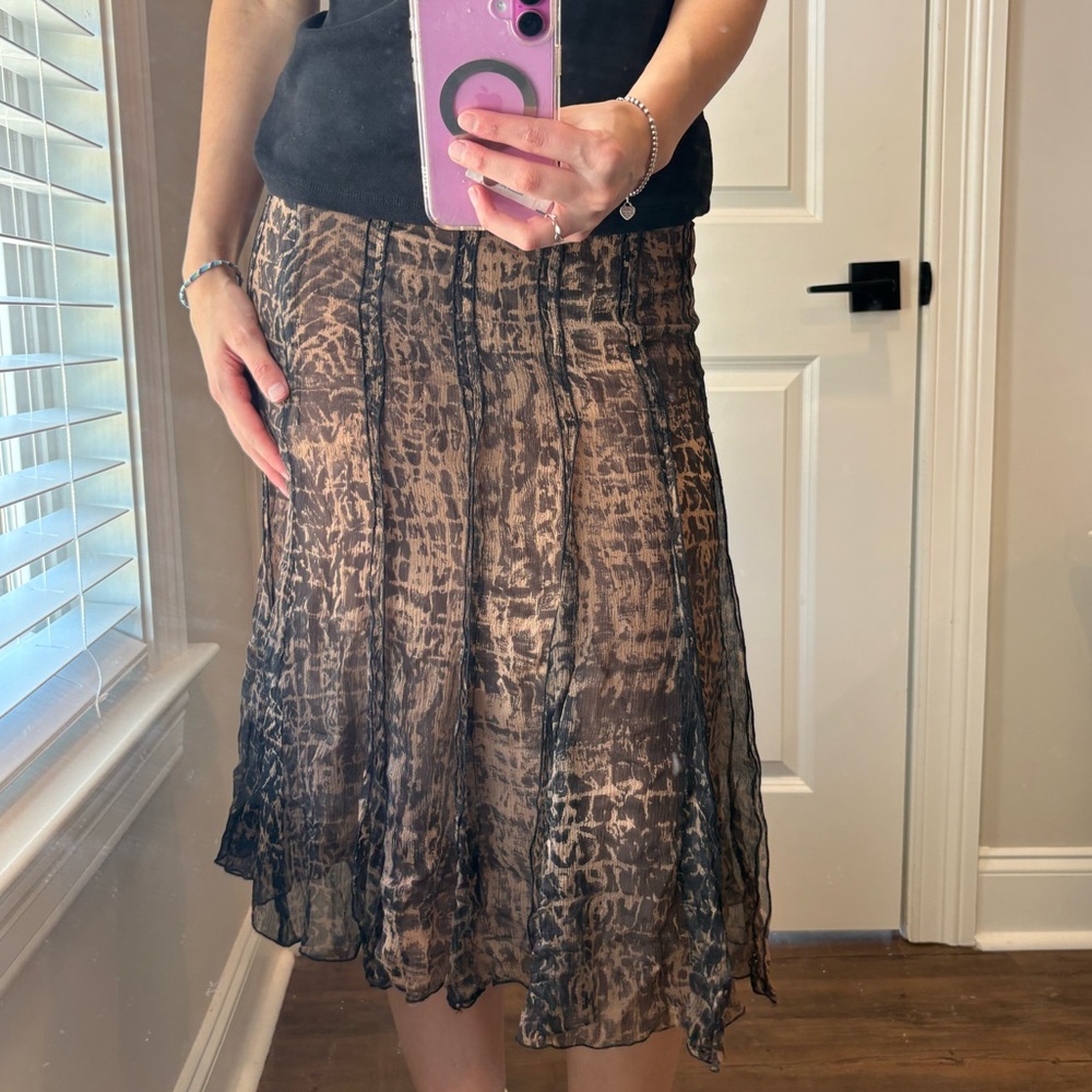 Brown and Black Printed Midi Skirt - Lightweight Flowy Style